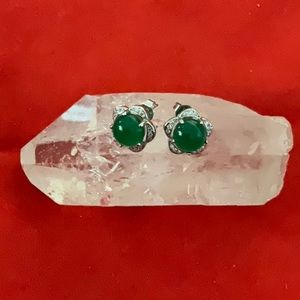 Sterling Silver & Green Chalcedony Earrings. NWOT